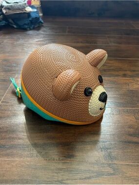 Kids Bear Ride-On Toy in Brown and Teal - Playful Animal Push Walker